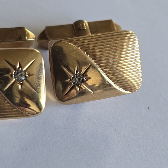 Vintage cuff links gold filled fill cufflinks star celestial clear gems - Picture 10 of 12